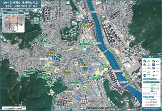 부산시 도시침수재해 정보 지도(사진은 수영구 일대). [부산시]