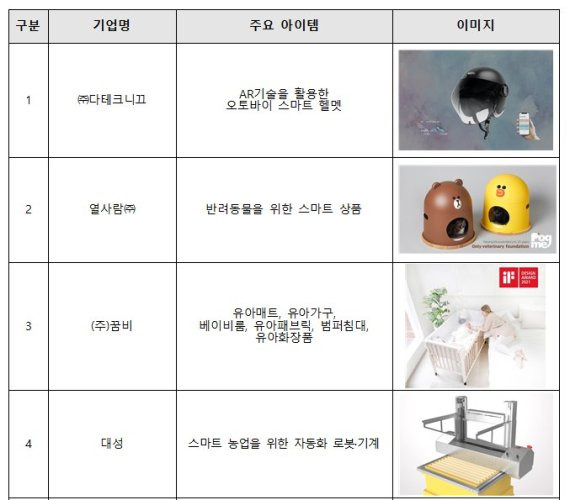 '2021 디자인혁신 유망기업'에 선정된 업체들의 주요제품 디자인의 모습. 한국디자인진흥원 제공.