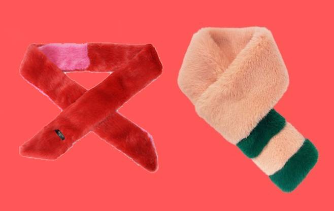 출처: (왼쪽부터) 폼더스토어 HEUREUH 컬러블록 스카프, W컨셉 위글위글 에코 퍼 스카프