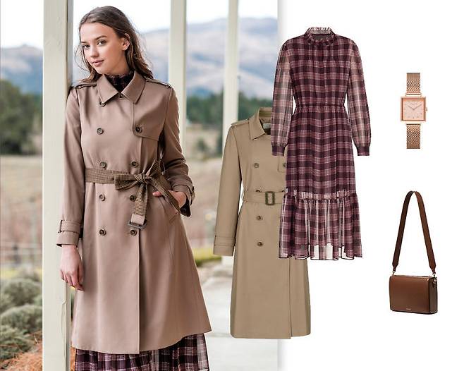 출처: 트렌치코트&원피스 - SI(씨), 가방 - 뮤트뮤즈, 슈즈 - 세라