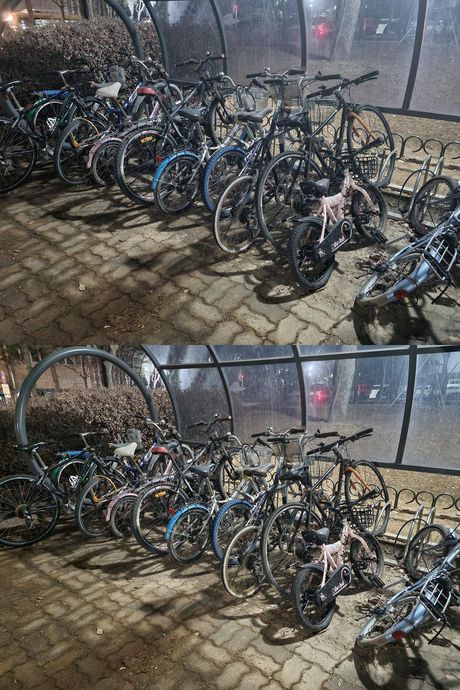 갤럭시S21로 촬영한 자전거(위). 갤럭시S21 울트라로 촬영한 자전거(아래).