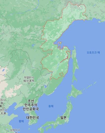 하바롭스크주(州) 지역 경계선(붉은색). [구글 지도 캡처. 재배포 및 DB화 금지]
