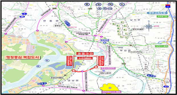 행정도시-부강역 연결도로 노선도.