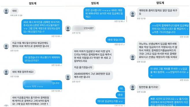 공연 티켓 양도 사기 피해를 입은 C씨와 피의자의 대화 내용 (사진=C씨 제공)