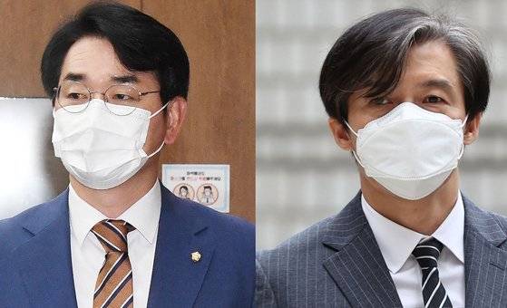 박용진 더불어민주당 의원, 조국 전 법무부 장관. 연합뉴스