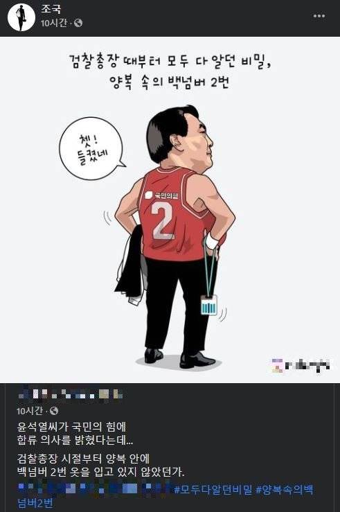 조국 전 법무부 장관이 윤석열 전 검찰총장을 비판하는 그림을 자신의 페이스북에 공유했다. [페이스북 캡처]