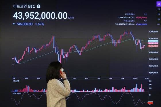 서울 강남구 테헤란로 4길 14 2층에 있는 암호화폐 거래소 업비트의 고객센터 전광판. 신인섭