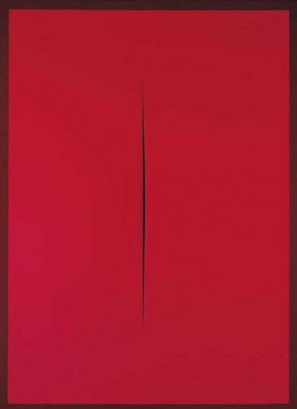 ucio Fontana, Concetto spazile, Attesa, 1965, Water paint on canvas and Lacquered wood, 197 x 143.5 cm, 탈리(Tagli), 2008년 2월 한화 100억 낙찰ⓒChristie's