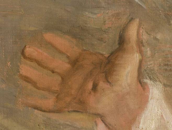 고야의 그림 '5월 3일'에서 총살 직전 희생자의 손을 확대한 모습. 예수의 성흔(聖痕)처럼 상처가 나 있다. /위키피디아