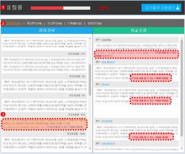카피킬러 시연 화면. 카피킬러 홈페이지 캡처
