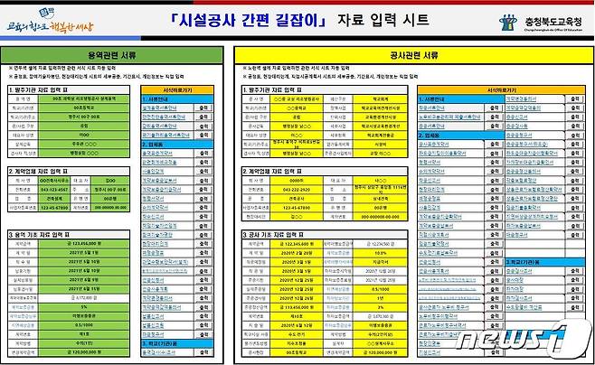 충북교육청이 시설공사의 각종 서류를 일원화 한 '시설공사 간편 길잡이' 프로그램을 제작해 인터넷 홈페이지 탑재했다. © 뉴스1