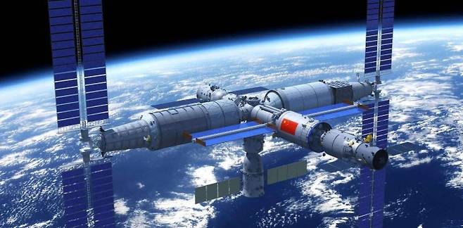 중국이 내년 말 구축할 독자 우주정거장 톈궁(天宮) 상상도. CMSA 제공