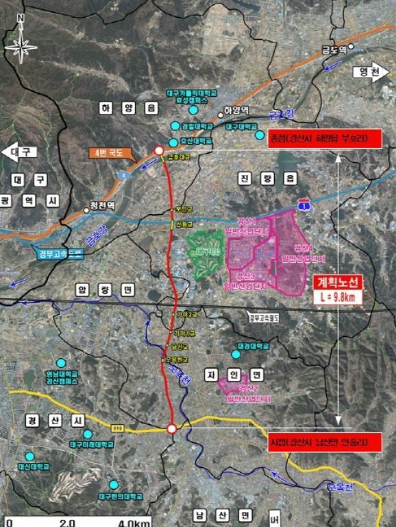 국도대체우회도로 경산 남산~하양 건설사업 위치도   *재판매 및 DB 금지