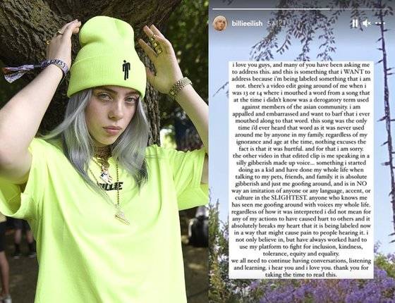 CHICAGO, IL - AUGUST 02: Billie Eilish poses during Lollapalooza 2018 at Grant Park on August 2, 2018 in Chicago, Illinois. (Photo by Tim Mosenfelder/Getty Images) / SNS 캡처 화면