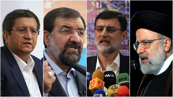 올해 이란 대선에 최종 출마한 4명의 후보. 왼쪽부터 압돌나세르 헤마티, 모흐센 레자에이, 아미르호세인 가지자데-하셰미, 그리고 에브라힘 라이시. AP=연합뉴스