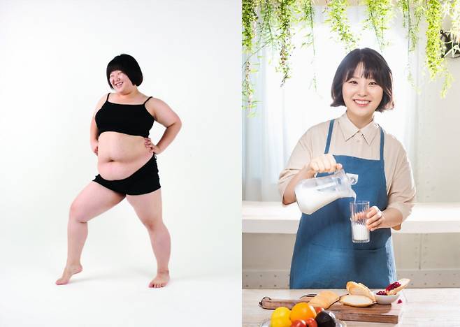 개그우먼 권미진은 KBS ‘개콘’ 코너 ‘헬스걸’을 통해 50kg 감량에 성공하고 10년째 유지 중이다. 그는 출산, 육아와 함께 세 번째 저서인 ‘유지어터 권미진의 먹으면서 빼는 다이어트 레시피’를 발간했다. 사진 길벗