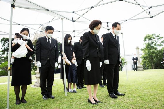 26일 빙그레 김호연 회장(오른쪽 첫번째)이 부인 김미 씨와 함께 백범 서거 72주기를 맞아 묘소를 참배하고 있다. (사진=빙그레)