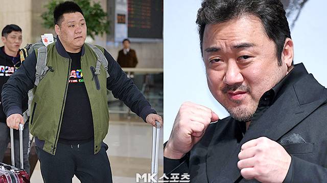 왼쪽부터 야쿠자 출신 로드FC 파이터 김재훈, 영화배우 마동석. 사진=MK스포츠DB