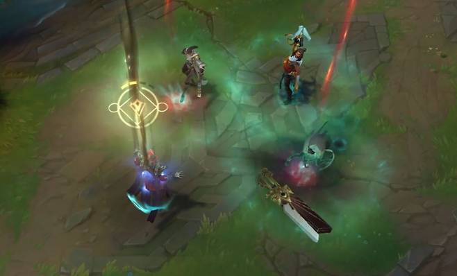 카서스에 의해 쓰러진 루시안과 세나(사진=리그 오브 레전드 공식 홈페이지 발췌).