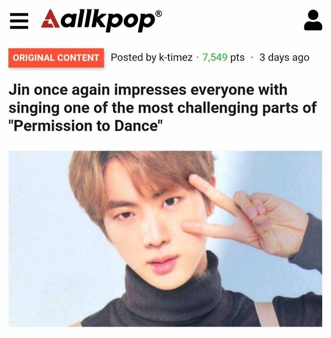 "2초만에 10개음" 방탄소년단 진, '퍼미션 투 댄스' 프리코러스 애드리브서 보여준 '파워보컬리스트 김석진'