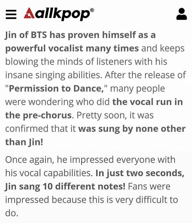 "2초만에 10개음" 방탄소년단 진, '퍼미션 투 댄스' 프리코러스 애드리브서 보여준 '파워보컬리스트 김석진'