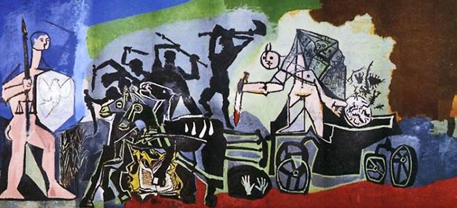 '전쟁과평화' 중 '전쟁'. 오른쪽에 세균전을 의미하는 세균의 형상이 보인다.