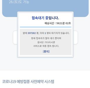 지난 19일 오후 11시께 질병관리청의 만 53~54세 대상 백신 접종 사전 예약 사이트에 33만여명의 인원이 대기 상태 중인 것으로 나타났다. [질병관리청 코로나19 예방접종 사전예약 시스템 홈페이지 캡처]