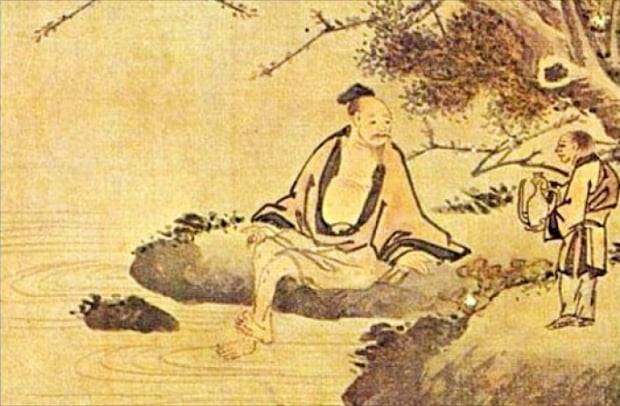 조선 중기 이경윤의 ‘고사탁족도’ 부분. 나무 아래에서 옷을 반쯤 풀고 발을 씻는 모습이 한가롭다.