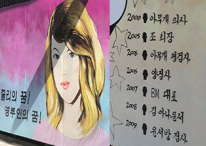서울 종로의 한 골목에 윤 전 총장 아내를 비방하는 내용의 벽화가 그려져 있다 / 사진=딴지일보 캡처