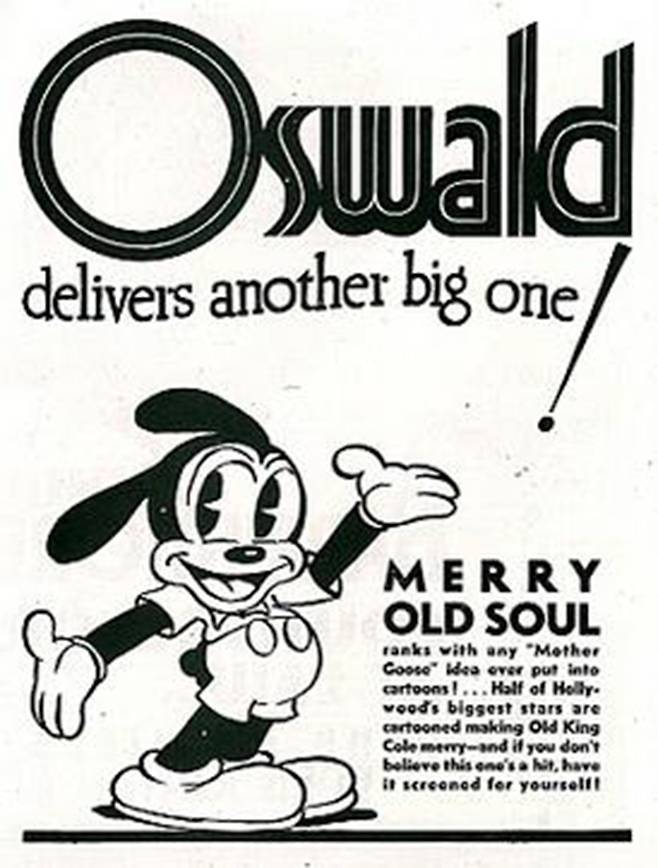 어브 아이웍스가 1927년에 만들어낸 캐릭터 ‘운 좋은 토끼 오즈월드’. 판권이 다른 스튜디오에 있었기 때문에 디즈니와 아이웍스는 이 캐릭터를 변형해서 지금의 미키 마우스를 만들어냈다.