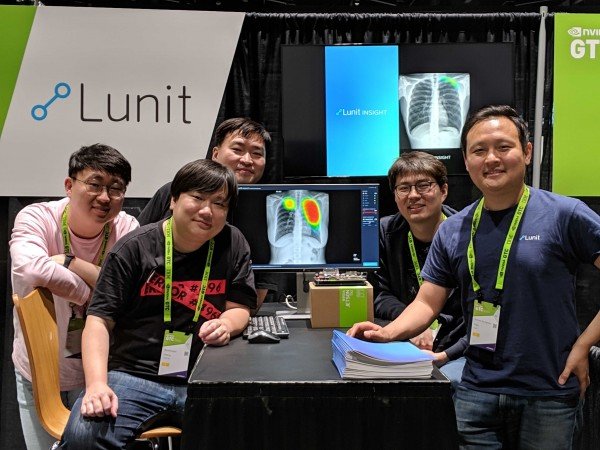 2019년 미국 캘리포니아 주 새너제이에서 열린 세계 최대 인공지능(AI) 콘퍼런스 ‘GTC 2019’ 전시관에 설치한 루닛 홍보 부스.  루닛 제공