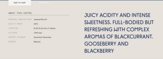 커피 콜렉티브는 좋은 품질의 커피 판매로 추가 이윤이 발생하면 생산자에게 전달되어야 한다는 철학을 가지고 있다. 커피 콜렉티브는 홈페이지에 원두의 생산고도, 품종, 가공법 등의 정보를 주는데 그 정보 중 하나가 ‘퀄리티 보너스’다. 시장가격 대비 몇 %의 가격을 더 지불했는지 나타내주는 것으로, 이 원두는 시장가대비 241% 의 가격을 더 냈음을 알 수 있다. [사진 윤석준, 커피콜렉티브 홈페이지]