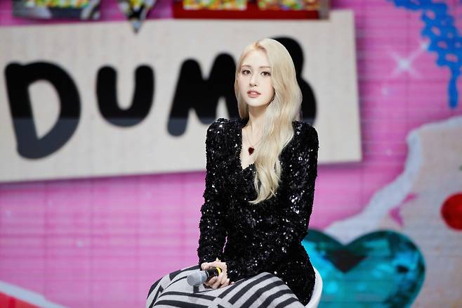 Jeon attends a press event on her new single "Dumb Dumb" conducted ahead of the release on Aug. 2, 2021. (The Black Label)