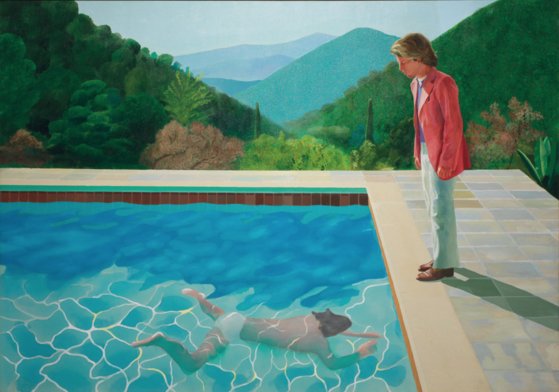 데이비드 호크니의 ‘예술가의 초상’(1972). 수영하는 자신과 11살 연하의 동성 연인을 그렸다. [사진 위키피디아]