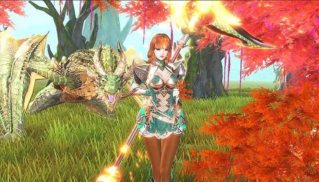 ▲드래곤블러드_캐릭터 '창술사'와 드래곤 '타이콘로스'