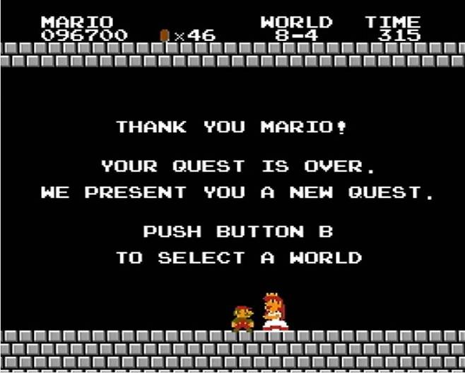 (슈퍼마리오 엔딩. 피치 공주를 구출했다!)