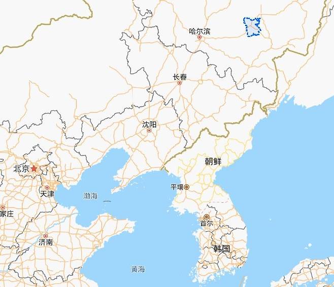 중국 헤이룽장성 이란(依蘭)현 위치(우측 상단 파란색 테두리) [바이두 지도 캡처. 재판매 및 DB 금지]