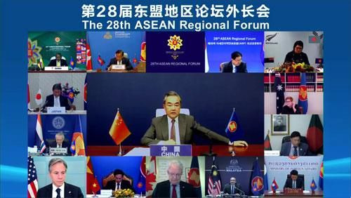 ARF 화상회의에서 발언하는 왕이 중국 외교부장 ⓒ중국 외교부