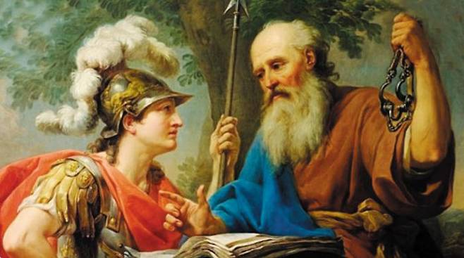 젊은 알키비아데스를 가르치는 소크라테스. 이탈리아와 폴란드의 화가 마르첼로 바차렐리의 1776~1777년 작. /위키피디아