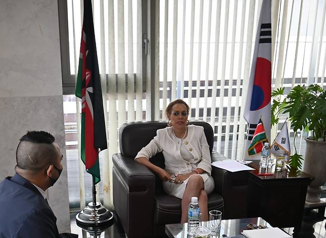 Kenyan Ambassador Mwende Mwinzi speaks during a recent interview with The Korea Herald. (Embassy of Kenya in Seoul)