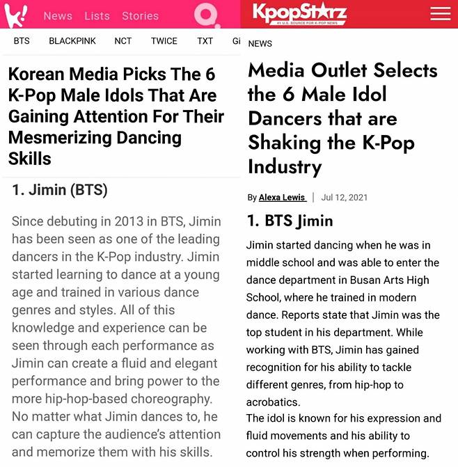 '춤신춤왕' 방탄소년단 지민, 'K팝에서 가장 춤을 잘 추는 男아이돌' 1위..적수 없는 6관왕 'DANCE GOD'