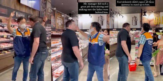 마스크를 착용하지 않은 채 미국 한인 마트를 찾은 백인 남성이 한국 아줌마들에게 혼쭐이 났다. ⓒ트위터 캡처