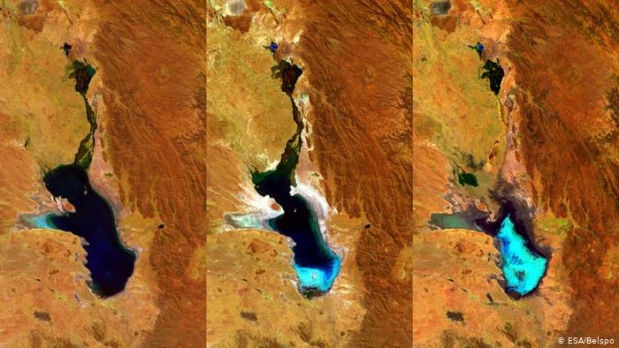 2014년, 2015년, 2016년 푸포 호수의 위성 사진