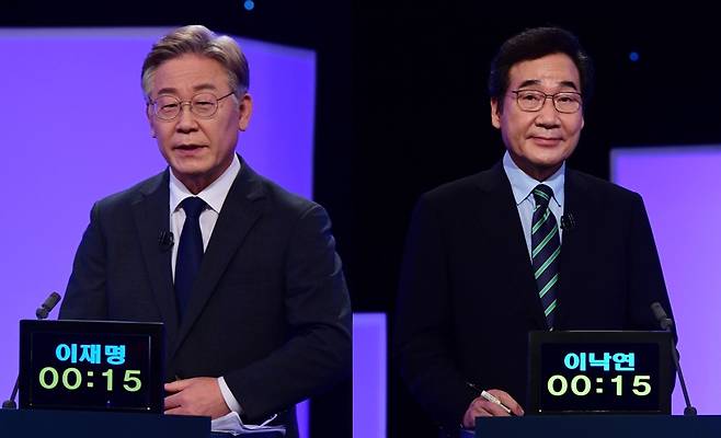 더불어민주당 대선 경선 후보인 이재명 경기지사와 이낙연 전 대표