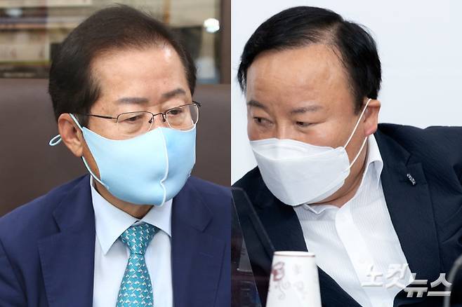 왼쪽부터 국민의힘 홍준표 의원과 김재원 최고위원. 윤창원 기자