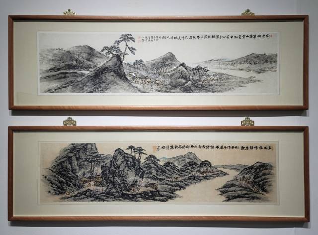 소정 변관식의 산수화 2점 중 위의 것은 진작인 반면 비슷한 크기와 구도를 가진 아래 작품은 위작이다.