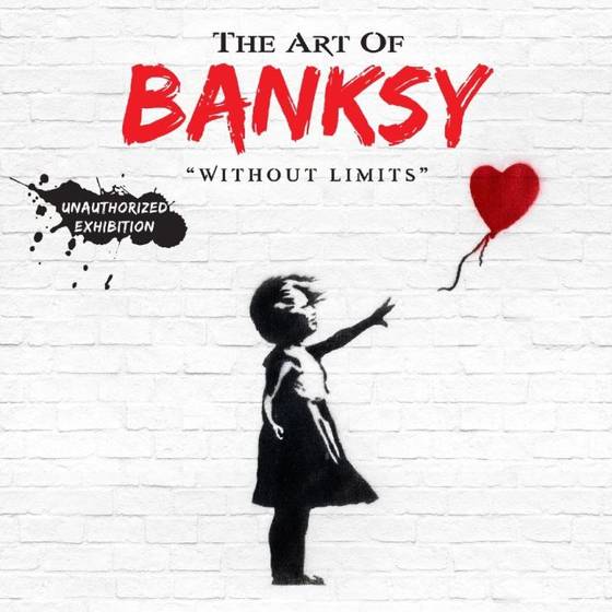 '아트 오브 뱅크시'전시 포스터. 영어로 '승인받지 않았다'는 뜻의 영어 ''unauthorized'라고 쓰여있다..