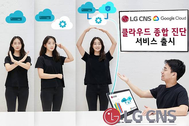 LG CNS 직원들이 클라우드 종합 진단 서비스를 선보이고 있다