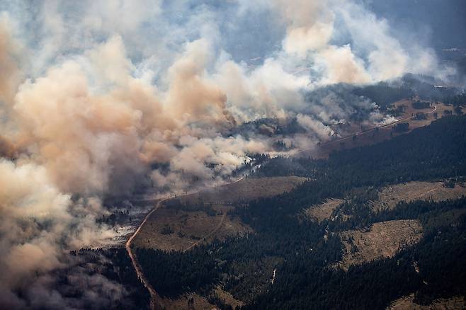 지난 여름 캐나다를 위협한 광범위한 산불은 지구 온난화의 결과 중 하나로 보는 시각이 많다.ⓒAP Photo