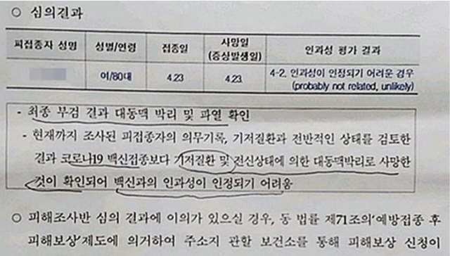 백신 접종 약 2시간 만에 숨진 80대 여성에 대해 보건 당국이 인과성이 없다고 결론 내렸다. /연합뉴스